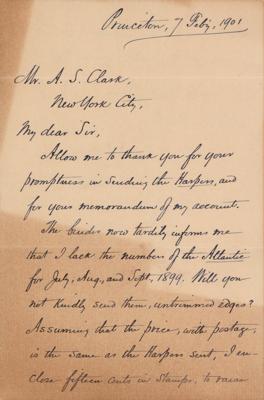 Lot #171 Woodrow Wilson: Wilson solicits bound back issues of Harper's and the Atlantic: 