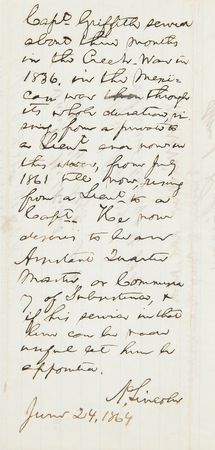 Lot #34 Abraham Lincoln Autograph Endorsement Signed as President Promoting a Wounded Captain - Image 1