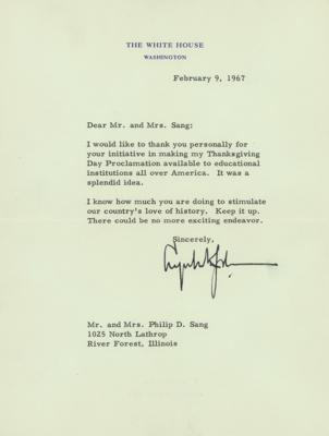 Lot #73 Lyndon B. Johnson: LBJ writes to noted American collector Philip D. Sang: 
