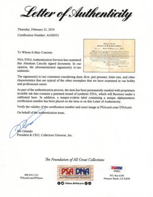 Lot #36 Abraham Lincoln: President Lincoln appoints a Justice of the Peace, to promote 