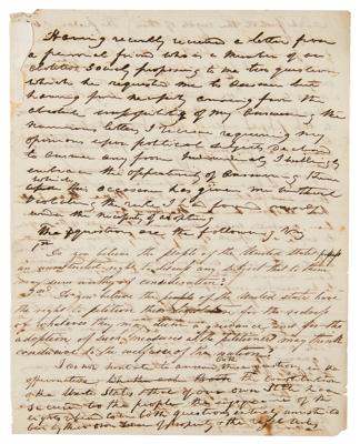 Lot #20 William Henry Harrison Handwritten Manuscript on Rights and Slavery - Image 2