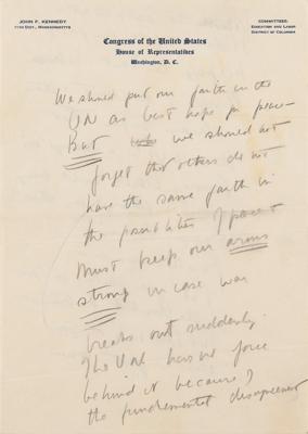 Lot #69 John F. Kennedy Handwritten Statement on United Nations - Image 1