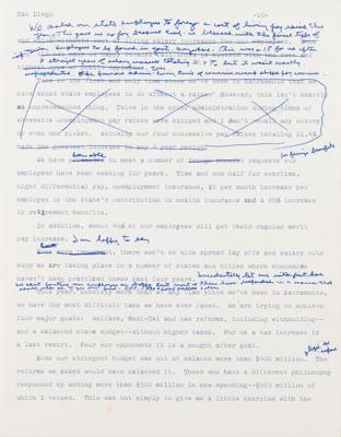 Lot #77 Ronald Reagan: Hand-annotated draft for Gov. Reagan's humorous 