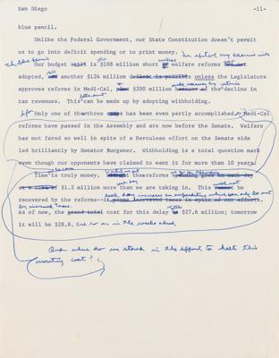 Lot #77 Ronald Reagan: Hand-annotated draft for Gov. Reagan's humorous 