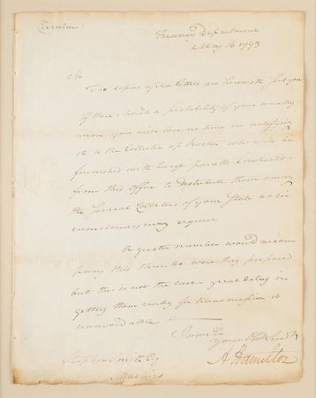 Lot #109 Alexander Hamilton Letter Signed on Sea Letters - Image 2