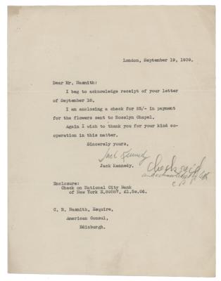 Lot #37 John F. Kennedy Typed Letter Signed on WWII Airman Memorial - Image 1