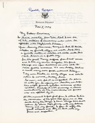 Lot #44 Ronald Reagan's Alzheimer?s Disease Announcement - Image 1
