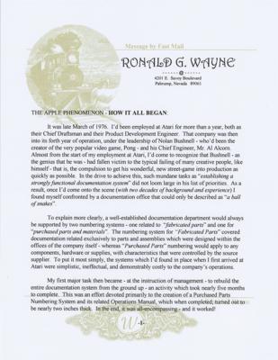 Lot #8038 Ronald Wayne Signed Limited Edition Typed Manuscript - Image 1