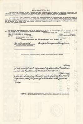 Lot #8019 Apple Computer Stock Certificate - Image 2