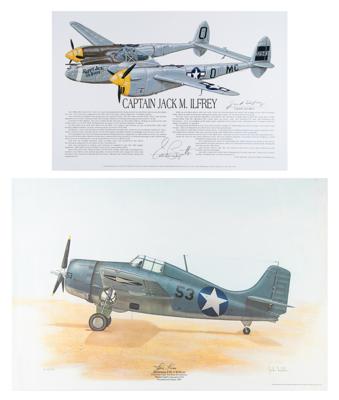 Lot #293 World War II Aces: Foss and Ilfrey (2) Signed Posters - Image 1