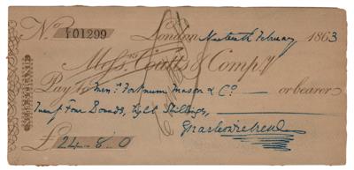 Lot #425. Charles Dickens Signed Check