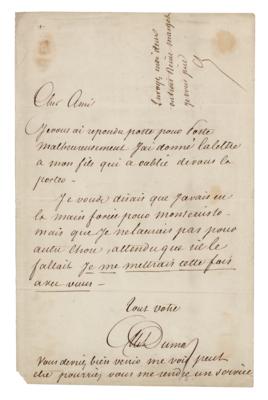 Lot #468 Alexandre Dumas, pere Autograph Letter Signed - Image 1