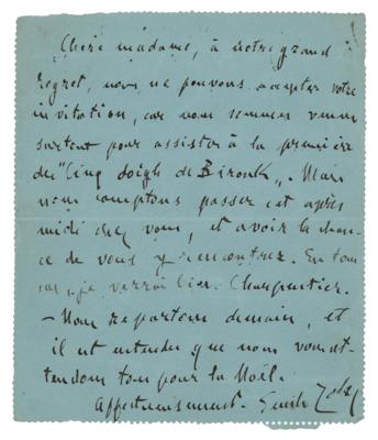 Lot #449 Emile Zola Autograph Letter Signed - Image 1