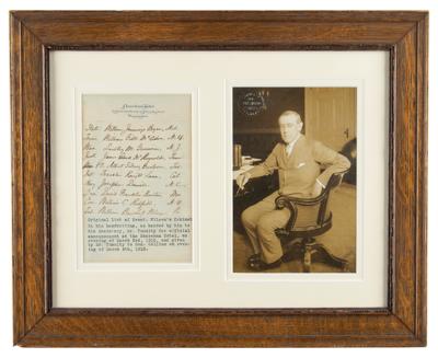 Lot #19 Woodrow Wilson Handwritten List of Cabinet