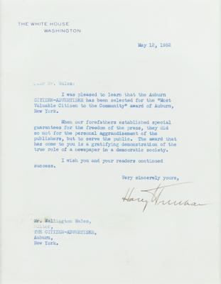 Lot #24 Harry S. Truman Typed Letter Signed as President - Image 1
