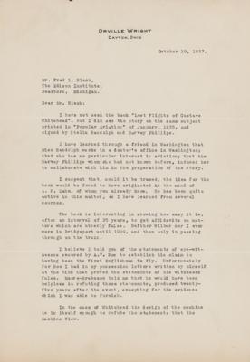 Lot #301 Orville Wright Typed Letter Signed on Early Flying Machine - Image 1