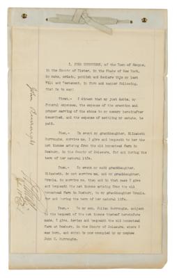 Lot #457 John Burroughs Document Signed (7x) - Image 1