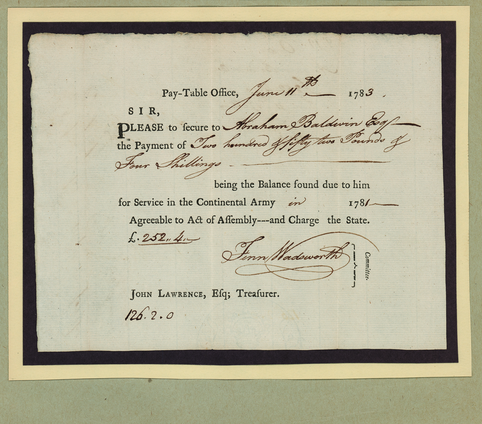 Lot #159 Connecticut: Colt and Wadsworth (2) Documents Signed - Image 1