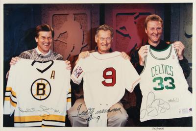 Lot #920 Boston Legends: Bird, Orr, and Williams Signed Photo Print - Image 1