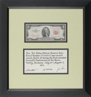 Lot #317 Apollo 15 Flown Two-Dollar Bill with Crew-Signed Statement - Image 1