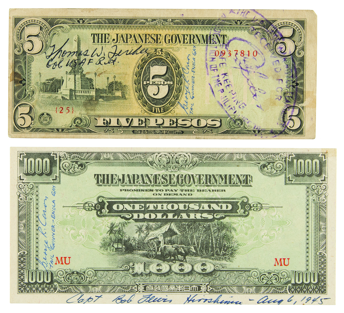 Lot #273 Enola Gay (3) Multi-Signed Japanese Government Bank Notes - Image 1