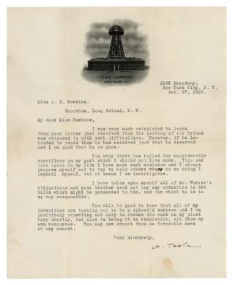 Lot #135 Nikola Tesla Typed Letter Signed on Inventions - Image 1