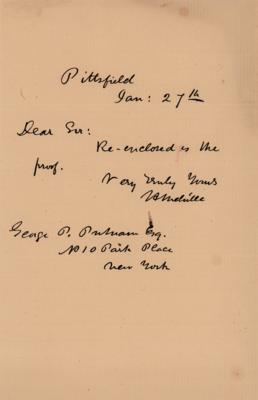 Lot #438 Herman Melville Autograph Letter Signed to George Putnam - Image 1
