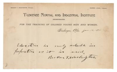 Lot #124 Booker T. Washington Autograph Quotation