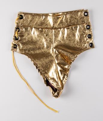 Lot #8176 Mayte Garcia's Stage-Worn Gold Mini-Shorts from the 1995 American Music Awards - Image 1