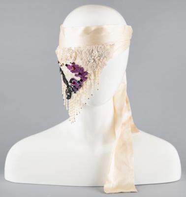 Lot #8010 Prince's Screen- and Stage-Worn 'Purple Rain' White Silk Beaded Mask - Image 1