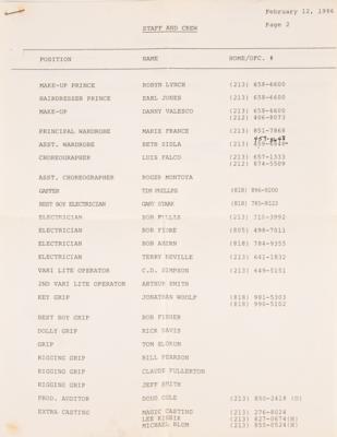 Lot #8049 Prince 'Kiss' Music Video Shooting Pass and Crew List - Image 4