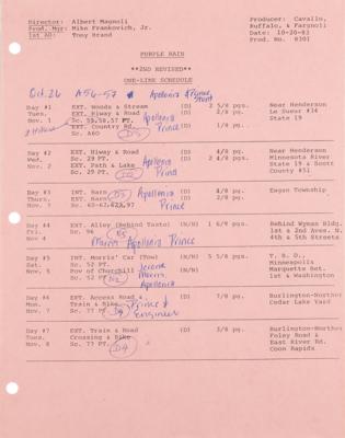 Lot #8023 Purple Rain Original Shooting Schedule - From the PRN Wardrobe Department - Image 7
