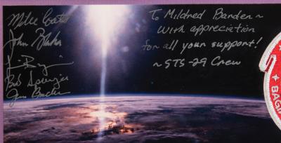 Lot #9779 STS-29 Flown Crew Patch and Signed Photograph Display - Image 3