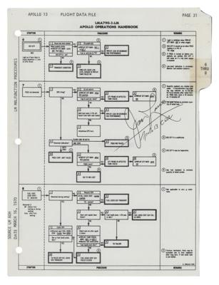 Lot #9374 Apollo 13 Checklist Page Signed by James Lovell (Attested as Flown) - Image 1