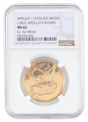 Lot #9168 Apollo 1 Gold Fliteline Medallion, Attested as Flown on the Apollo 9 Mission - From the Family Collection of Ed White II - Image 1