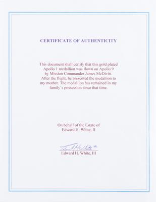 Lot #9168 Apollo 1 Gold Fliteline Medallion, Attested as Flown on the Apollo 9 Mission - From the Family Collection of Ed White II - Image 3