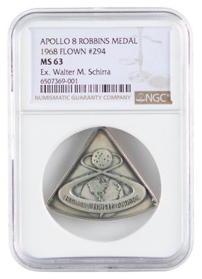 Lot #9201 Wally Schirra's Apollo 8 Flown Robbins Medallion - Image 1