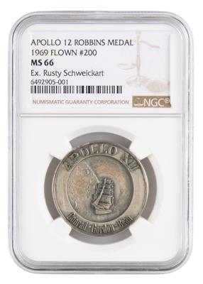 Lot #9344 Rusty Schweickart's Apollo 12 Flown Robbins Medallion - Image 1