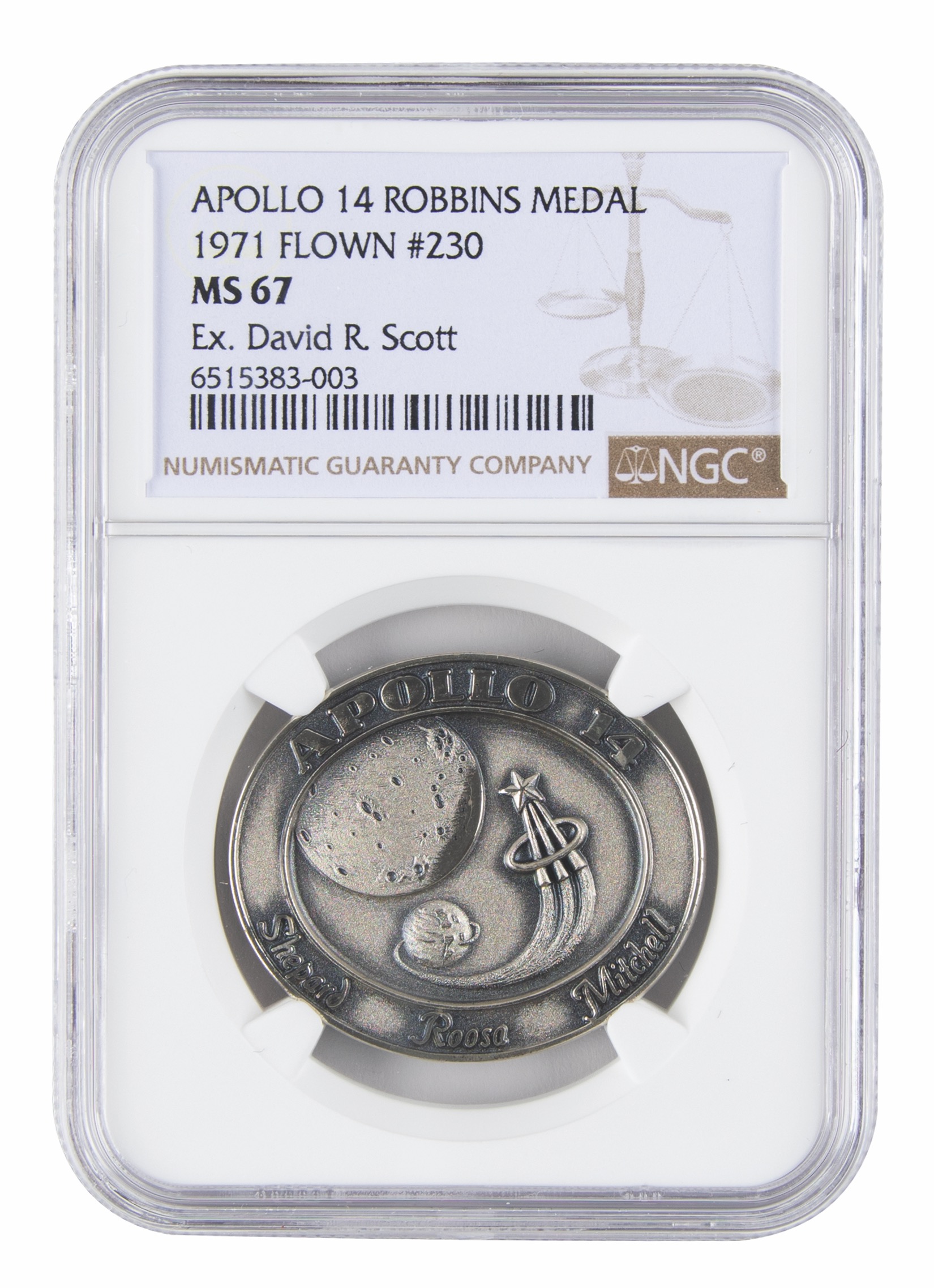 Lot #9425 Dave Scott's Apollo 14 Flown Robbins Medallion - Image 1