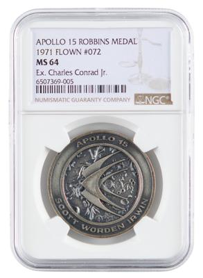 Lot #9449 Charles Conrad's Apollo 15 Flown Robbins Medallion - Image 1