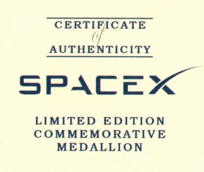 Lot #9893 SpaceX COTS Demo Flight 2 Employee Medallion - Image 3