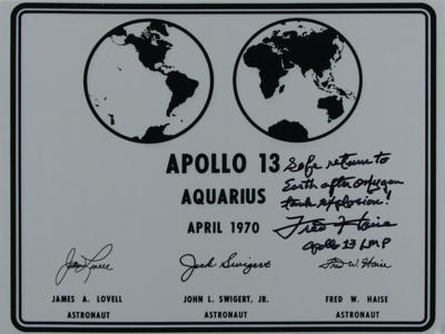 Lot #9382 Fred Haise Signed Apollo 13 Lunar Plaque - Image 1
