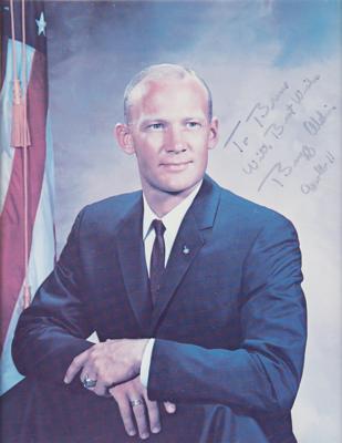 Lot #9272 Apollo 11 Crew (3) Signed Photographs and Newspaper Display - Image 2