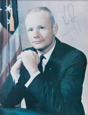 Lot #9272 Apollo 11 Crew (3) Signed Photographs and Newspaper Display - Image 3