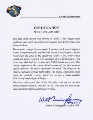 Lot #9180 Walt Cunningham's Apollo 7 Flown Beta Cloth Patch - Image 3