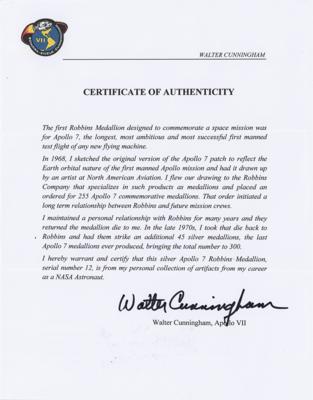 Lot #9178 Walt Cunningham's Apollo 7 Flown Robbins Medallion - Image 5