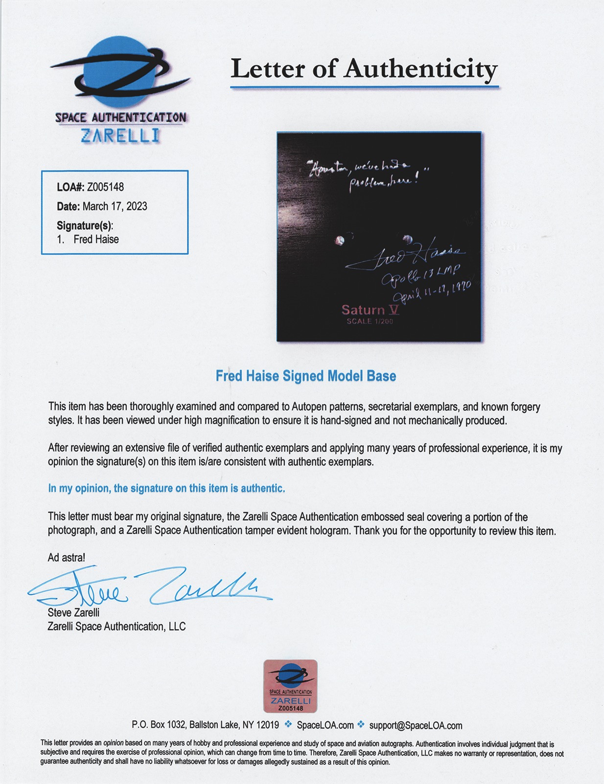 Lot #9379 Fred Haise Signed Saturn V Rocket Model - Image 4