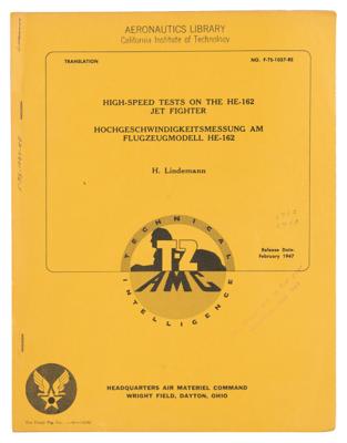 Lot #9025 World War II: Report on German HE-162 Jet Fighter - Image 1