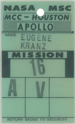 Lot #9498 Gene Kranz's Apollo 16 MCC Badge - Image 1