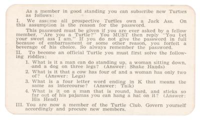 Lot #9197 Walt Cunningham's Turtles Club Membership Card - Image 2
